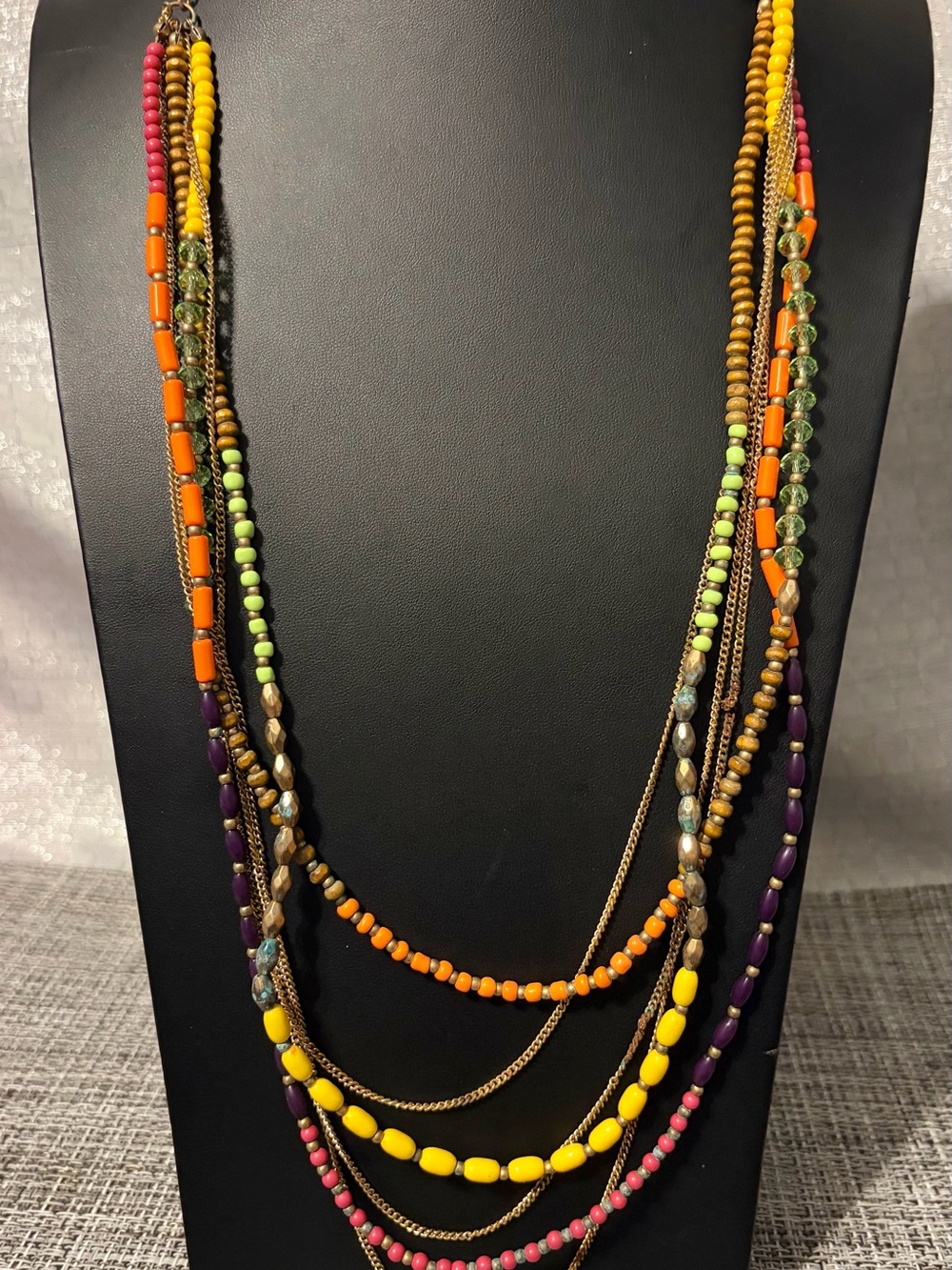 Erica Lyons Multi-Strand Beaded Necklace in Yellow, Orange, Purple, Pink, Green